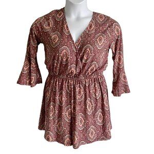 Ginger G Mauve Printed Flare Sleeve Romper Large